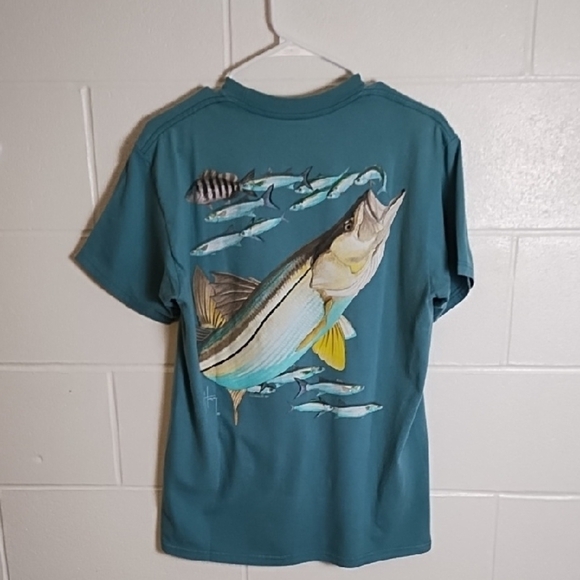 Guy Harvey Blue and Yellow Fish Action Tee Vintage - Picture 1 of 11